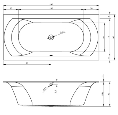 LINARES 190x90, Ванна акриловая прямоугольная RIHO