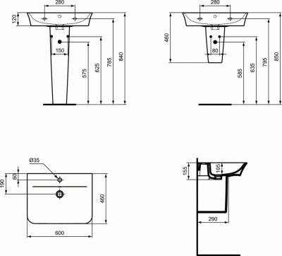 Умывальники E0349 E0351 E0355 E0356 E0357_T