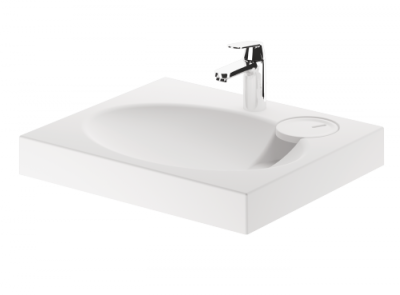 CLARO MINI Раковина из литого мрамора 600х500х90 с сифоном и кронштейнами+мыльница, белый