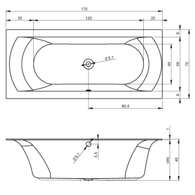 LINARES 170x75, R Ванна акриловая прямоугольная RIHO